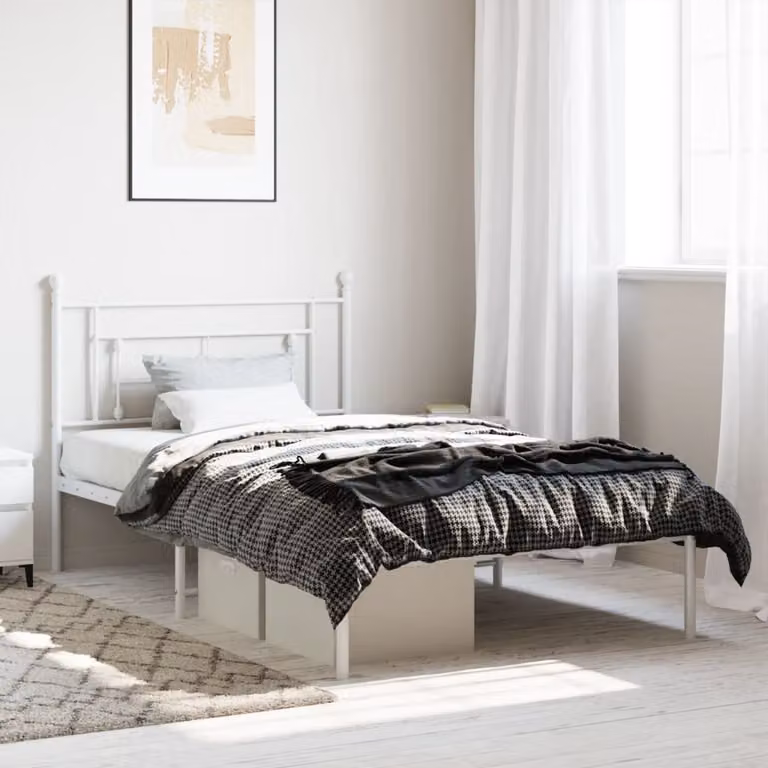 vidaXL Giroletto con Testiera in Metallo Bianco L: 112 cm, P: 207 cm, H: 97 cm