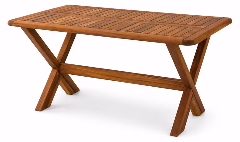 Tavolino da giardino rettangolare, gambe massicce, legno naturale, ideale per giardino e terrazza