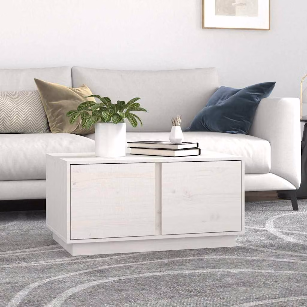 vidaXL Tavolino da Salotto Moderno in Legno di Pino Bianco L: 80 cm, P: 50 cm, H: 40 cm