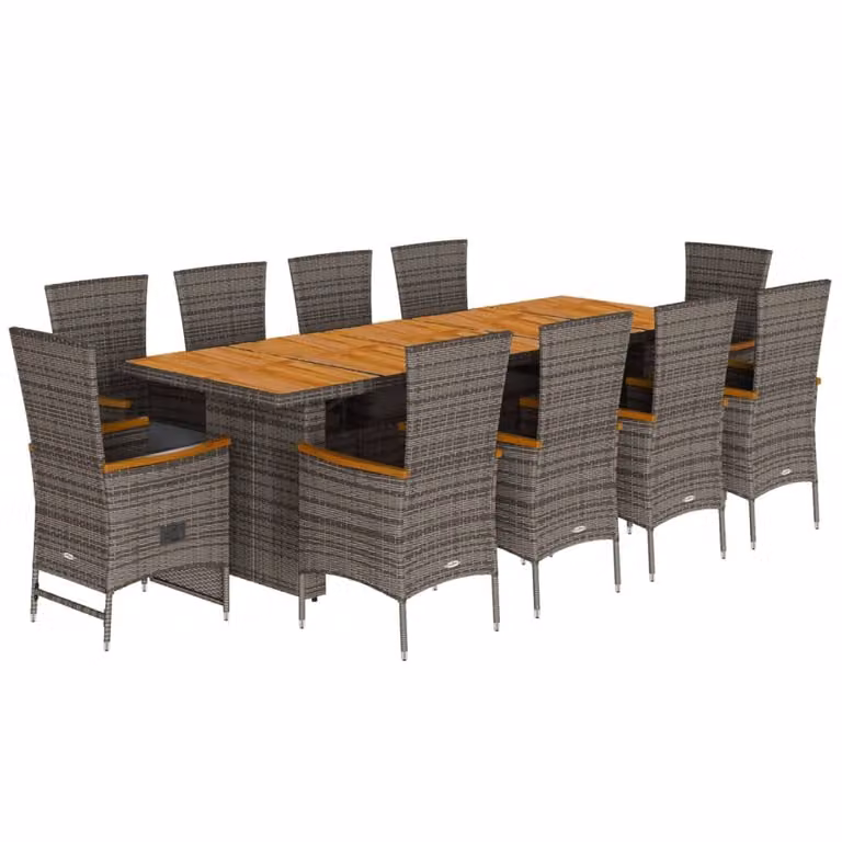 Set da Pranzo da Giardino 11pz con Cuscini in Polyrattan Grigio