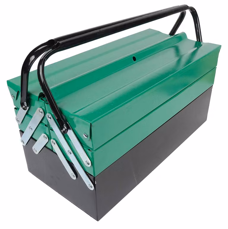 Valigetta per attrezzi, 88 pezzi, in metallo, 46,5 x 24 x 24 cm, verde e nero