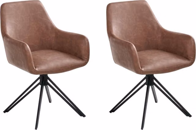 Set di 2 sedie da pranzo girevoli in ecopelle marrone con schienale alto in stile scandinavo