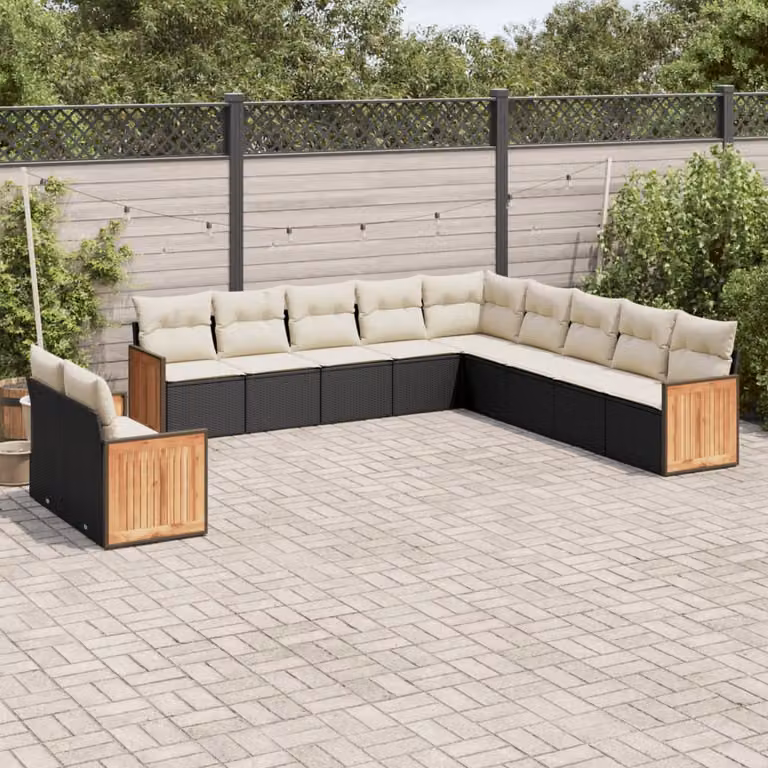vidaXL Set Divani da Giardino 11 pz in Polyrattan Nero con Cuscini Imbottiti e Rivestimenti Rimovibili