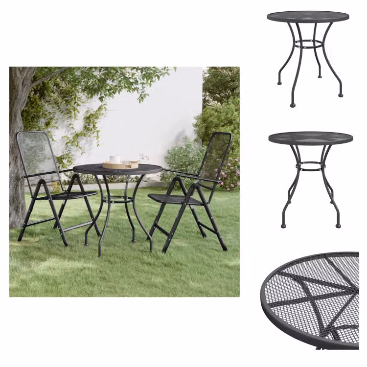 vidaXL Tavolo da giardino Ø80x72 cm in lamiera stirata antracite - Tavoli da giardino