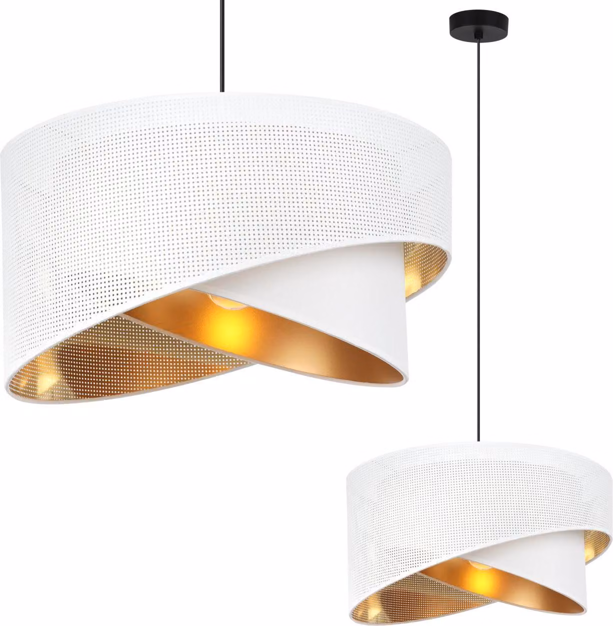 Asti Lampada A Sospensione Angolare Nera 1 Paralume Piatto Bianco Oro St
