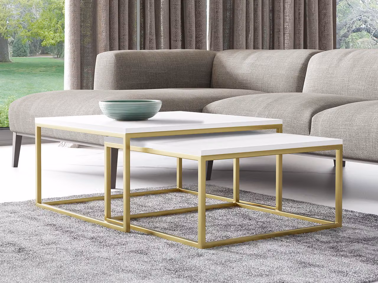 Set di 2 tavolini da caffè RYSIA - oro / bianco artico