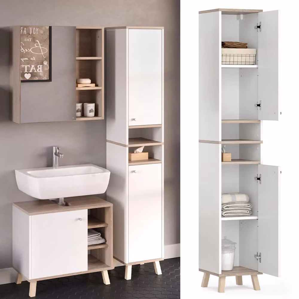 Mobile bagno alto Senyo Vicco bianco con ante a battente e ripiani interni L 30 cm, H 174 cm – 2