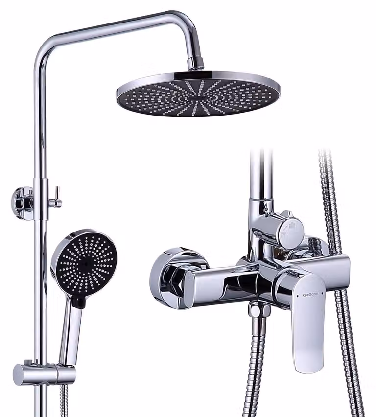 Set doccia con miscelatore - Altezza regolabile - 26 cm. Include soffione a pioggia e doccetta manuale