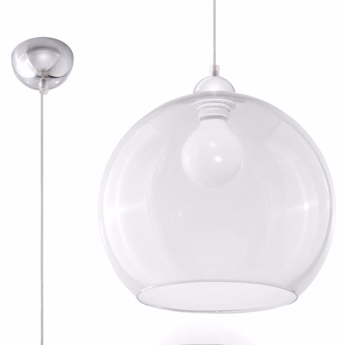 Lampada a sospensione BALL trasparente 1xE27 15W acciaio/vetro 120x30x30cm Sollux Lighting