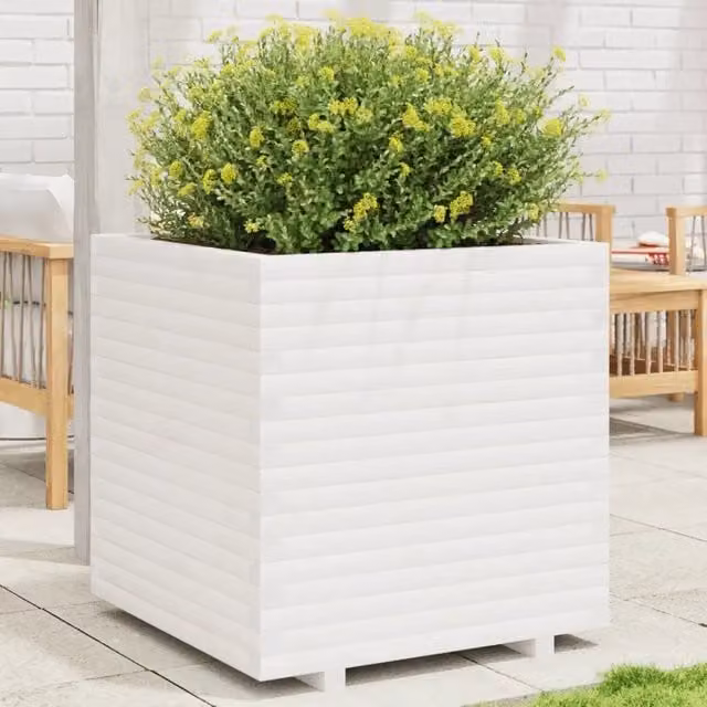 Fioriera da Giardino Bianca 70x70x72,5cm Legno Massello di Pino 3282585