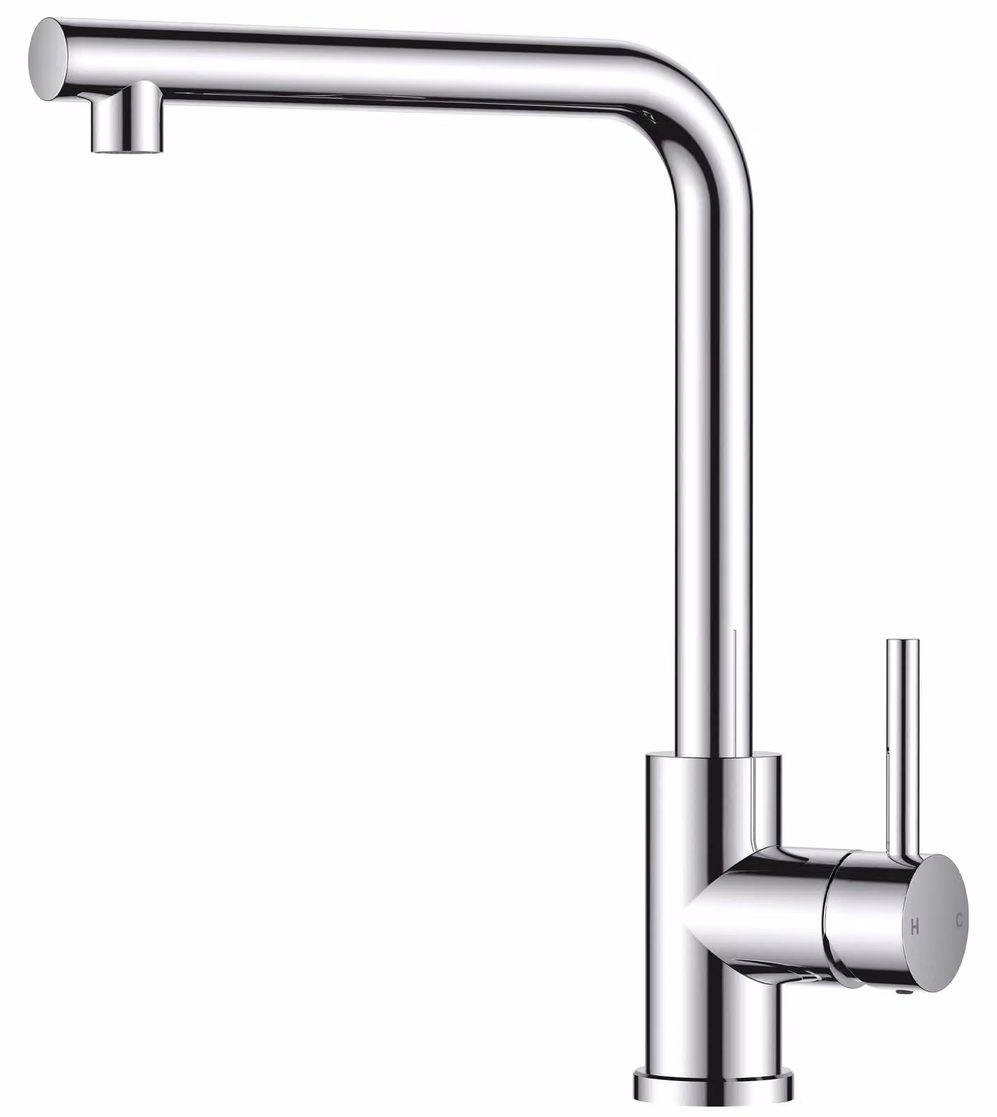 Miscelatore monocomando per cucina, con bocchetta alta, forma a "L", rotazione a 360°, in acciaio inossidabile con finitura cromata lucida, ideale per lavelli