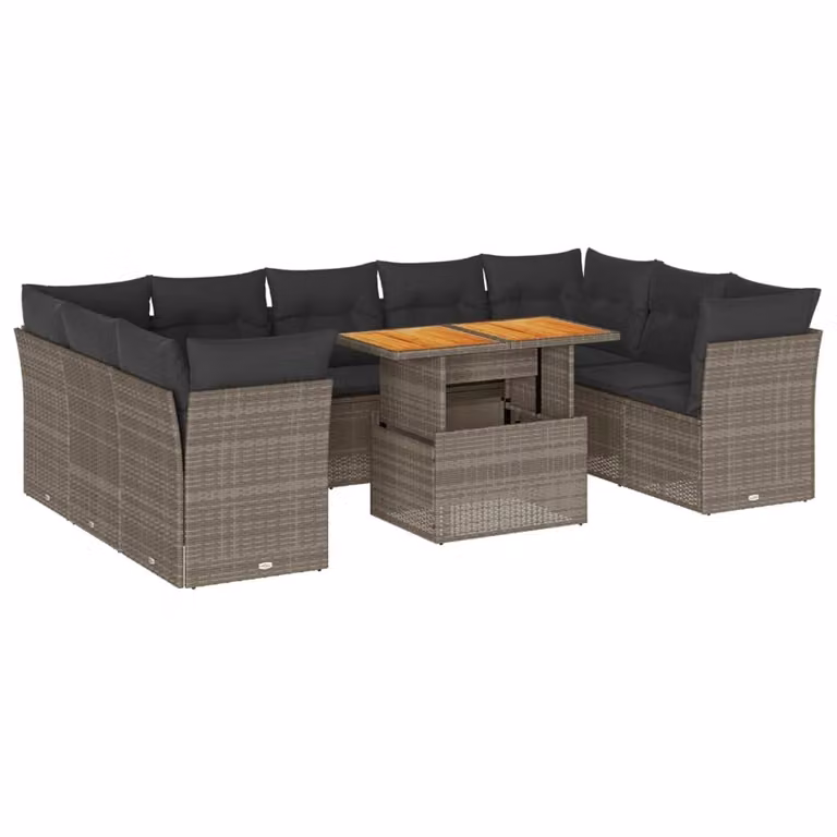 Set Divano da Giardino 10 pz con Cuscini Grigio in Polyrattan