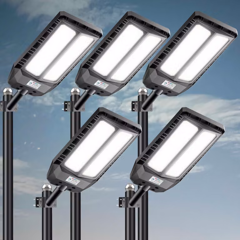 Lampione solare da 5000W, 5000 lumen, con sensore di movimento, telecomando, colore nero