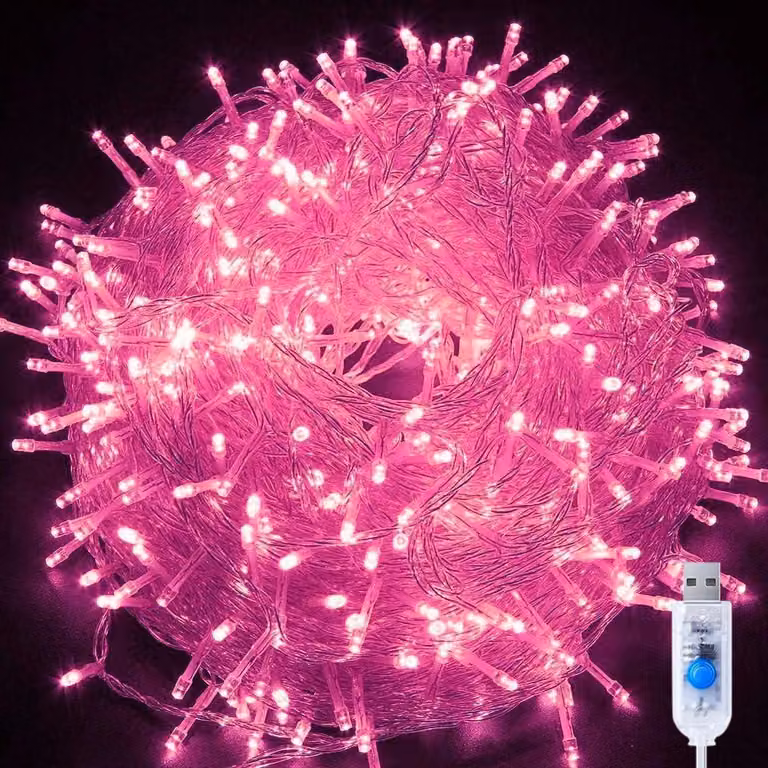 Catena luminosa da 10 metri, 80 LED, luci decorative a forma di stelline, alimentazione USB, colore rosa