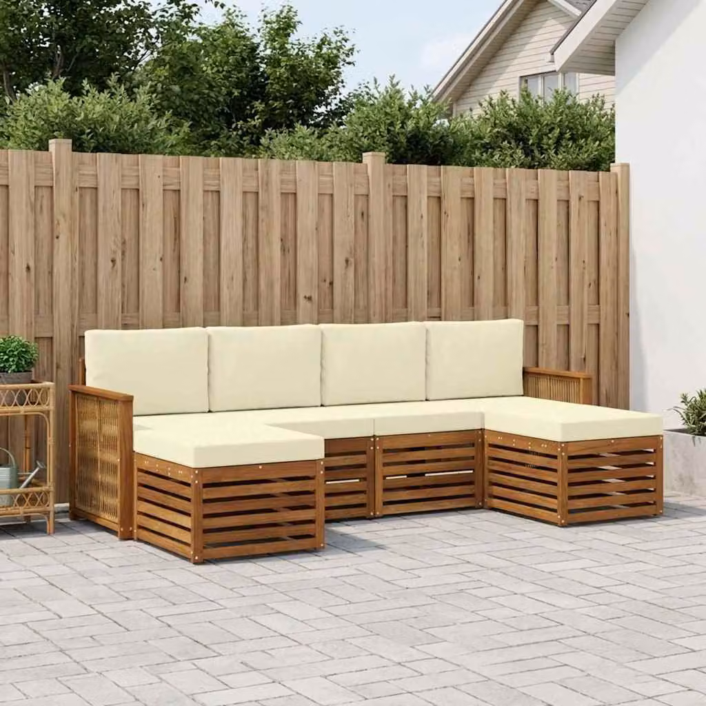 Set di divani da esterno vidaXL a forma di L in legno di acacia con cuscini beige e marrone