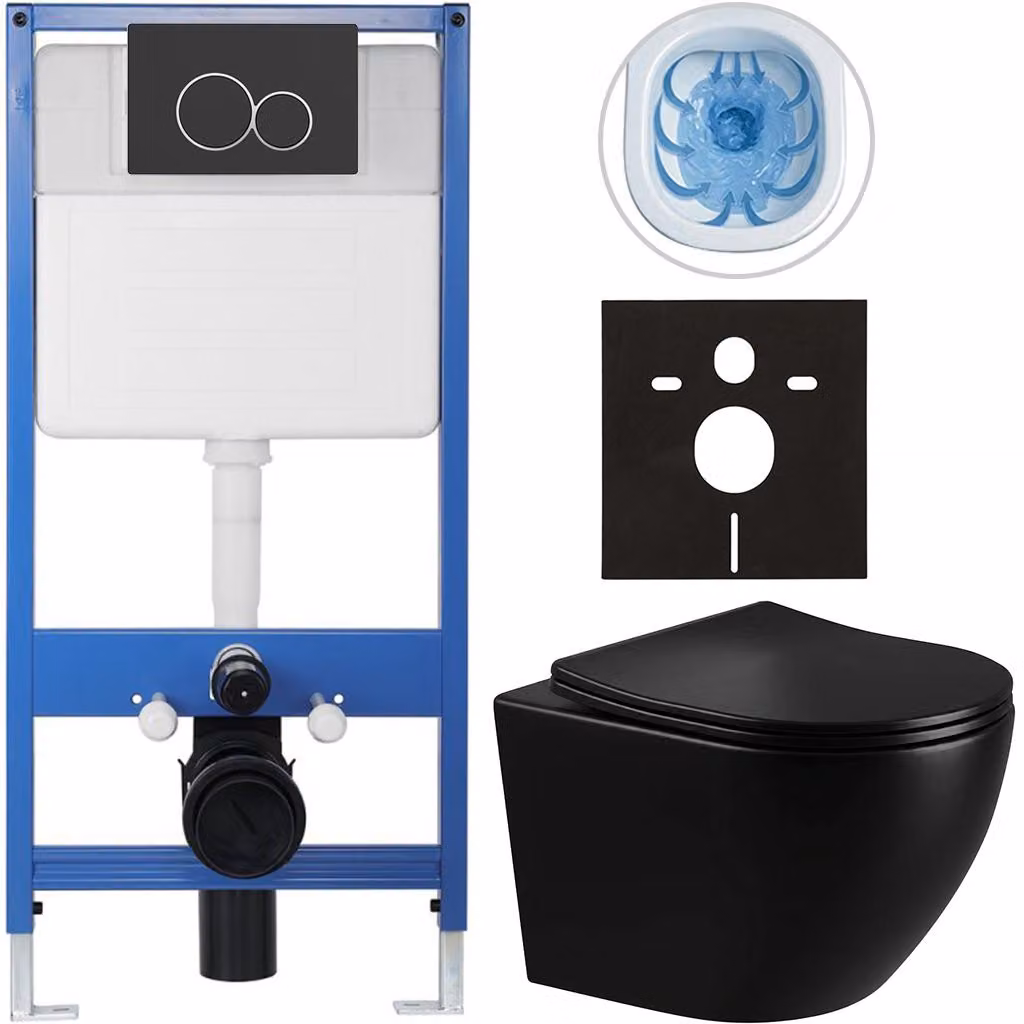 CERANO - Set completo per WC da incasso Lite/Verde - nero lucido - pulsante WC Duo, nero opaco - installazione a parete - 49x36 cm