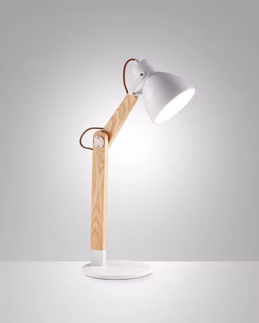 Lampada da Tavolo Sveva Fabas in Metallo e Legno Bianco, Design Moderno con Attacco E27 e Braccio Regolabile – 1