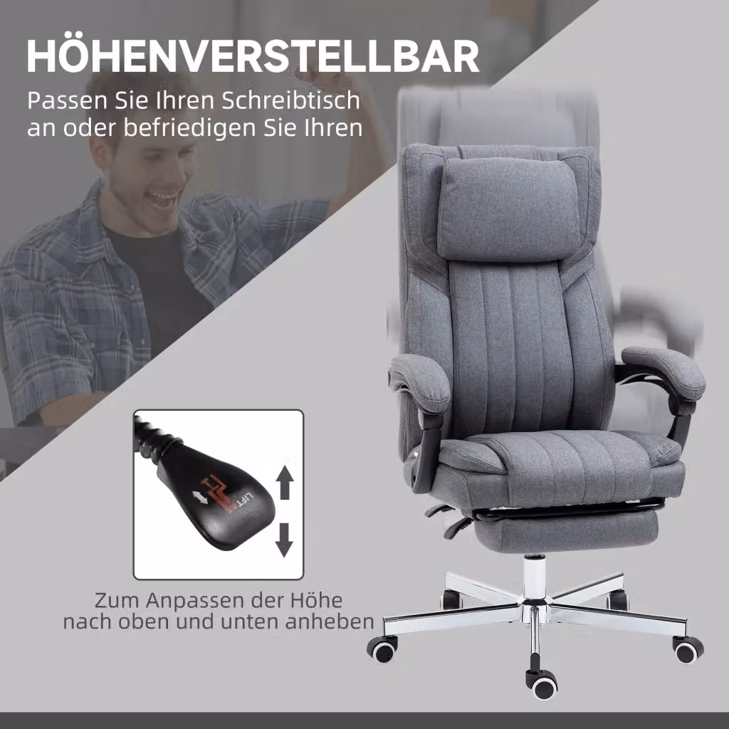Sedia da ufficio reclinabile e massaggiante REDOM grigia in poliestere con poggiatesta, L: 65 cm, P: 61 cm, H: 105-113 cm – 2