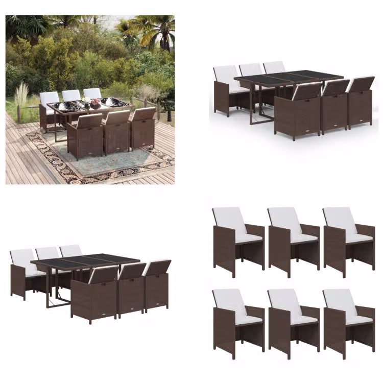 vidaXL set da pranzo da giardino 7 pezzi con cuscini in poly rattan marrone - Set da pranzo da giardino - Set da pranzo da giardino - Set da pranzo in poly rattan - Set da pranzo da esterno