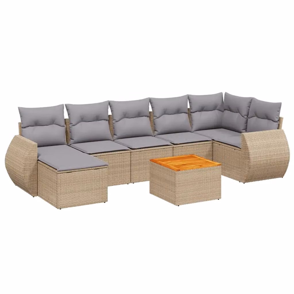 vidaXL Set Divano da Giardino 8 pz a L in Polyrattan con Cuscini Beige e Grigio – 2