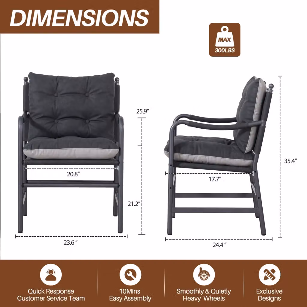 Poltrona moderna stile mid century OKWISH in ecopelle nera con struttura in metallo nero per soggiorno e camera da letto – 2