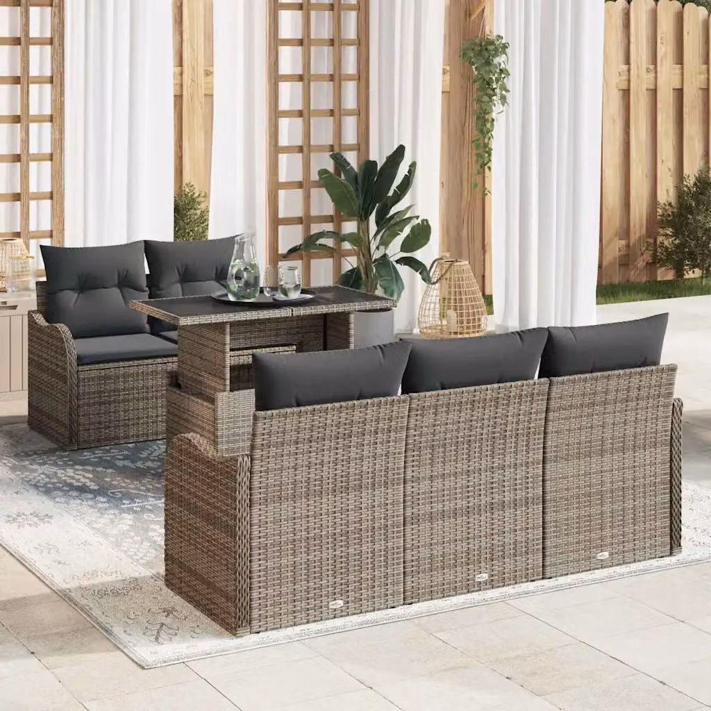 vidaXL Set Divano da Giardino a Forma di U in Rattan Grigio con Tavolino e Cuscini – 1
