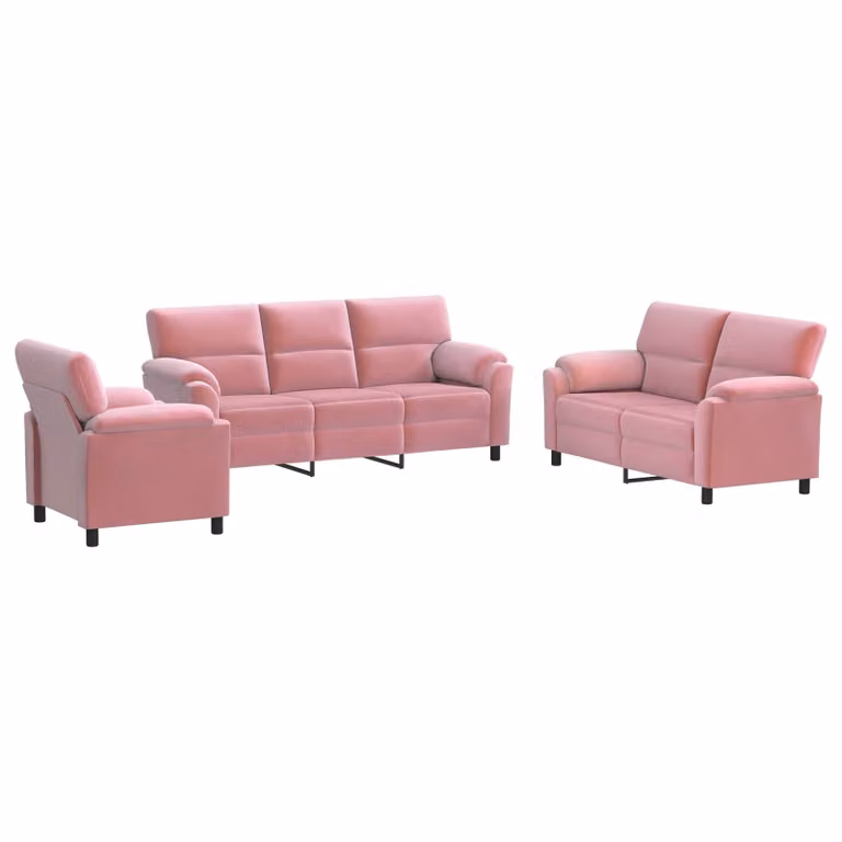 Set di 3 divani moderni vidaXL in velluto rosa con struttura in metallo per il tuo soggiorno