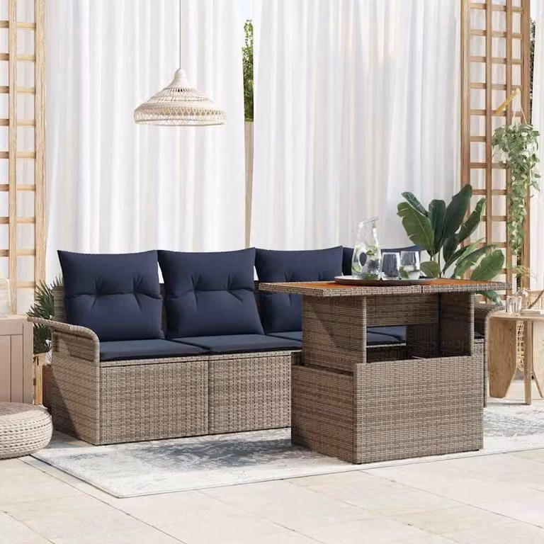 Maison Exclusive - Set da giardino composto da 5 pezzi, divano, colore grigio, realizzato in rattan sintetico