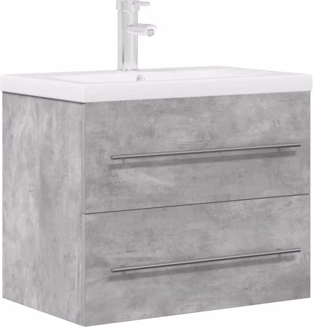 Set Mobili da Bagno | Armadio da bagno 2 pz Grigio Cemento in Legno Multistrato