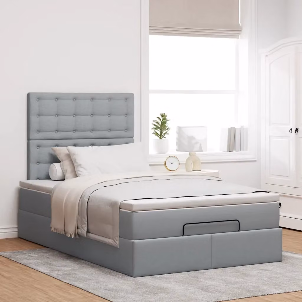 Letto moderno vidaXL con base a sollevamento, materasso a molle e illuminazione sottostante, colori grigio e bianco, L/P/H: 200 x 120 x 28 cm – 2