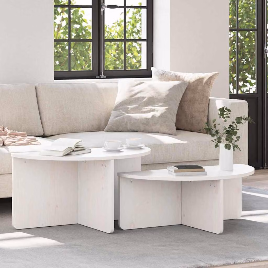 Maison Exclusive - Tavolino da caffè, 2 pezzi, bianco, 79 x 39,5 x 40 cm, legno massello di pino