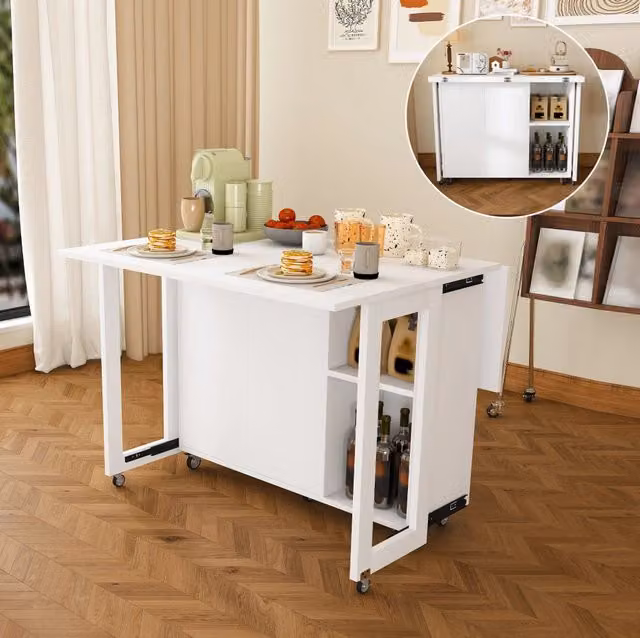 Tavolo pieghevole multifunzione MODFU bianco in MDF con ruote per soggiorno e cucina L: 105 cm