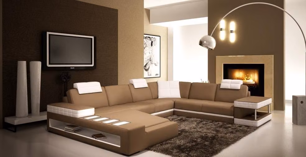 XXL Wohnlandschaft U-Form Ledersofa Polster Ecksofa Sofa Couch Leder USB