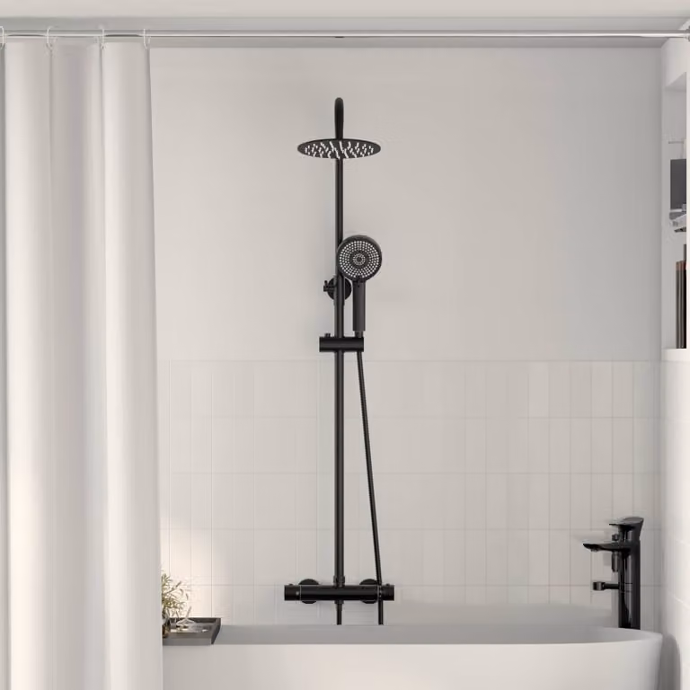 Set di Sistema Doccia Termostatico vidaXL in Acciaio Inox Nero Opaco con Colonna Rigida e Doccino, L/P/H: 27 x 46 x 123 cm