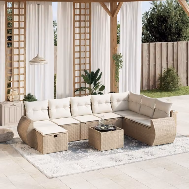 Maison Exclusive - Set Divano da Giardino 9 pz con Cuscini Beige in Polyrattan