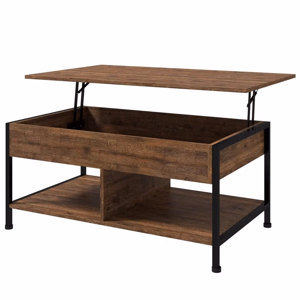 Tavolino da caffè XYLO con scompartimento nascosto e meccanismo lift, stile industriale, L: 100 cm, P: 80 cm, H: 60 cm, marrone e nero – 2