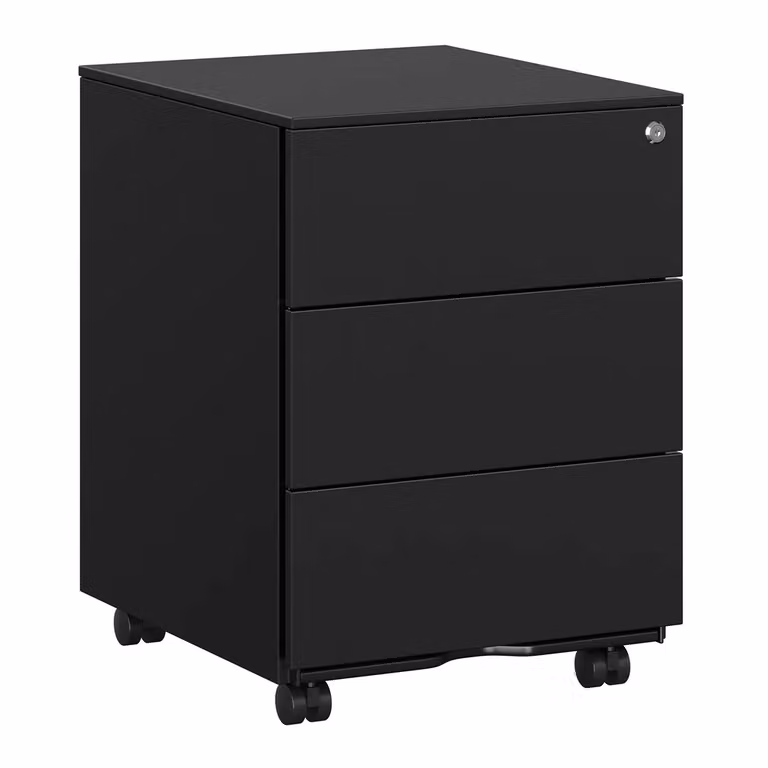 Cassettiera da Ufficio Studio Mobiletto con Ruote, Nero Inchiostro / 3 Cassetti (53,8H cm)