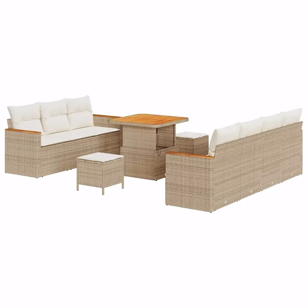 Set Divano da Giardino vidaXL in Polyrattan Beige con Cuscini e Tavolino da 10 Pezzi – 2