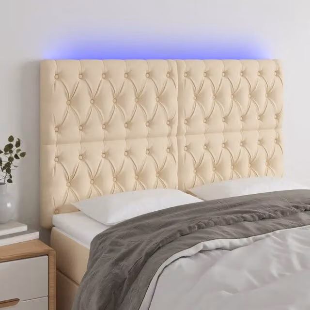 Testiera a LED Crema 160x7x118/128 cm in Tessuto 3122771