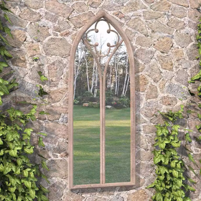 Specchio da giardino vidaXL in metallo beige stile antico, L 70 cm x P 30 cm, per uso esterno