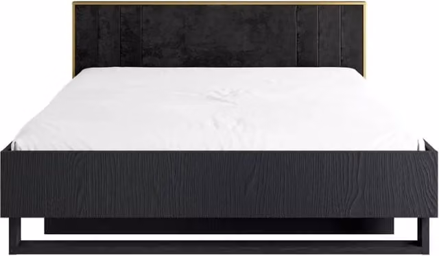 Letto MONDO – 160x200 cm – Nero strutturato e dorato – Piedi in metallo – Rete inclusa