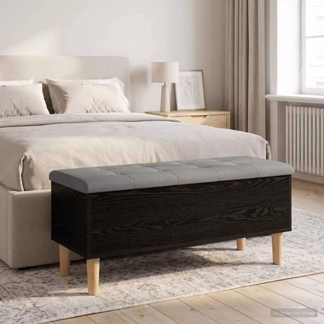 Panchina moderna con cuscino vidaXL in legno, colore nero e grigio, L 102 x P 42 x H 46 cm