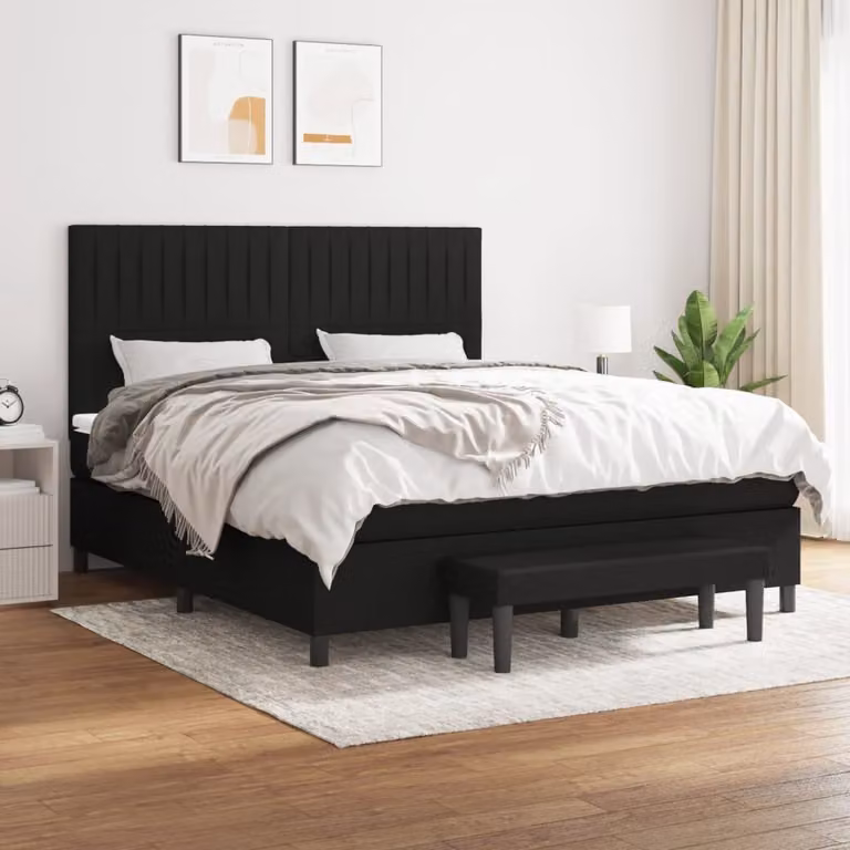 The Living Store Letto a molle con materasso nero 160x200 cm in tessuto