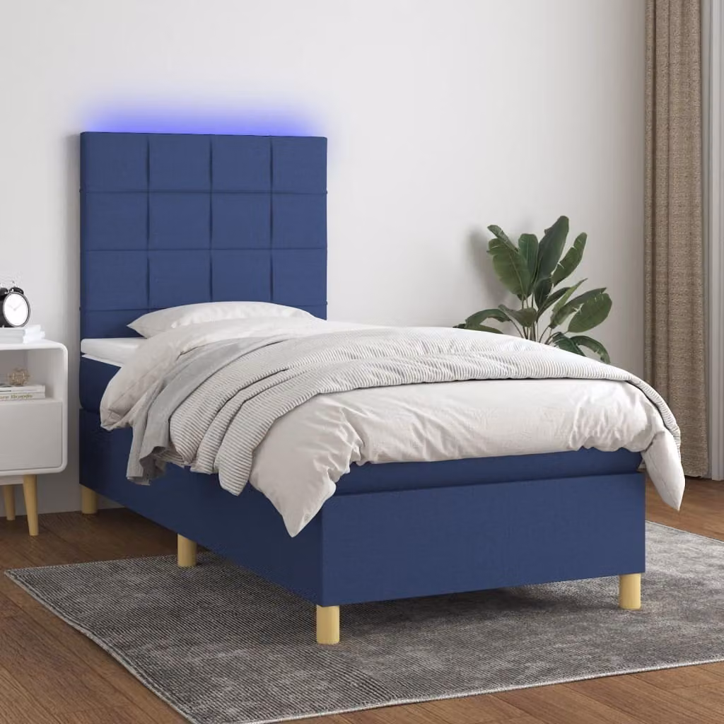 vidaXL Letto a molle con materasso e tessuto LED blu 90x200 cm - Letto a molle - Boxspringbetten - Bett - Schlafzimmermöbel
