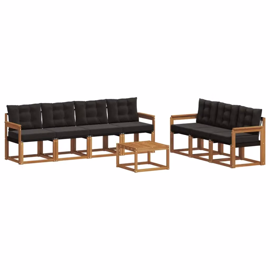 Set di mobili da esterno vidaXL composto da 8 pezzi con divani a 3 posti, tavolino da caffè e cuscini in tessuto beige e nero con struttura in legno di acacia trattato – 2