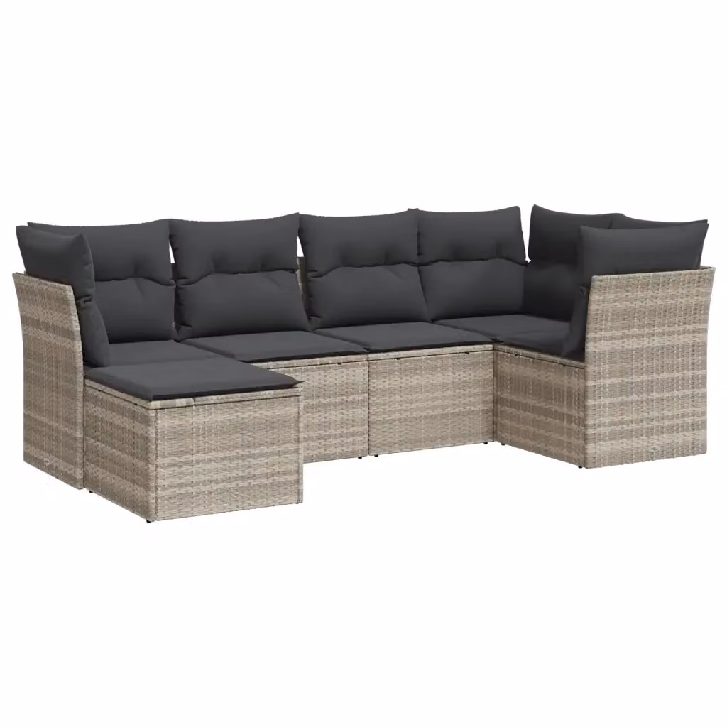 vidaXL Set Divano da Giardino a L 6pz con Cuscini Grigio Chiaro in Polyrattan e Acciaio – 2