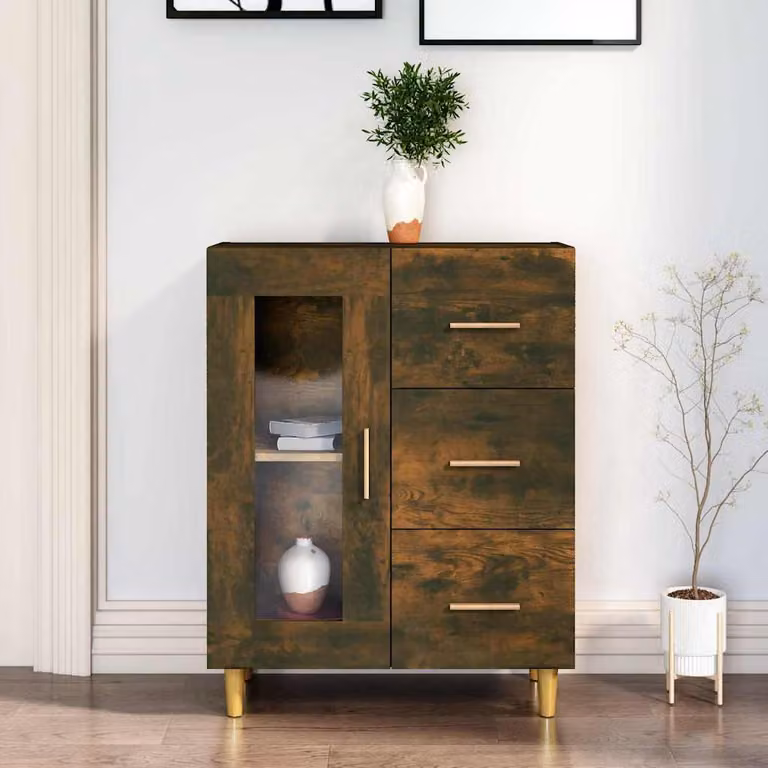 Credenza vidaXL in Legno Multistrato Rovere Fumo, L: 69,5 cm, P: 34 cm, H: 90 cm