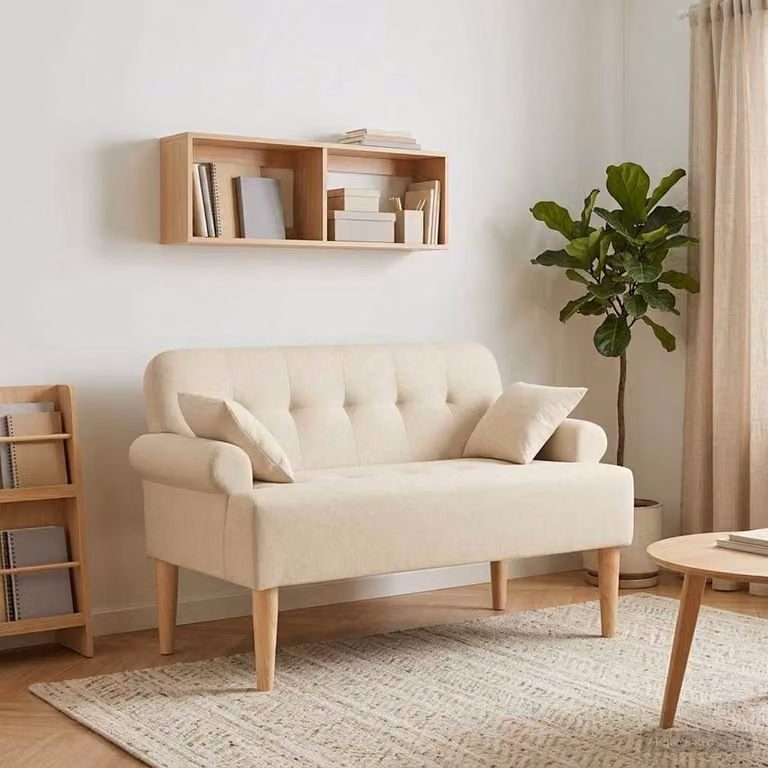 vidaXL Loveseat con bottoni imbottiti Crema 120 x 65 x 79 cm Tessuto