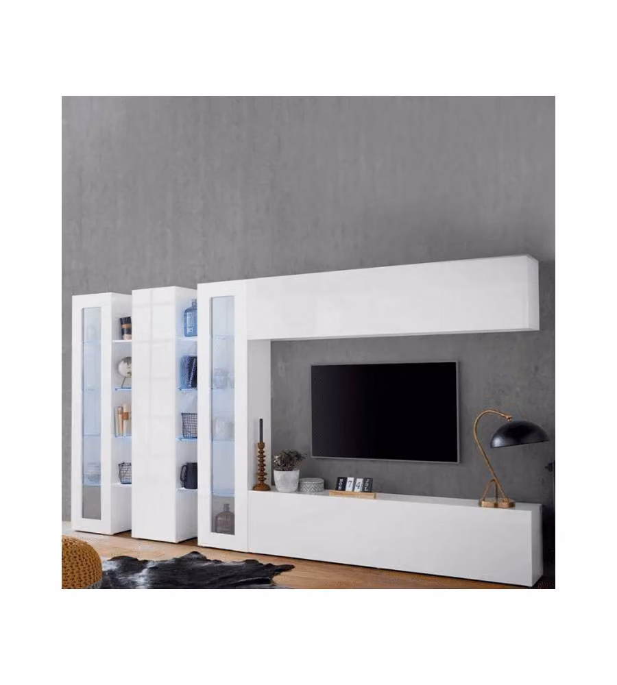 Parete attrezzata moderna Web Furniture per soggiorno bianco lucido L: 340 cm, P: 30 cm, H: 180 cm – 1