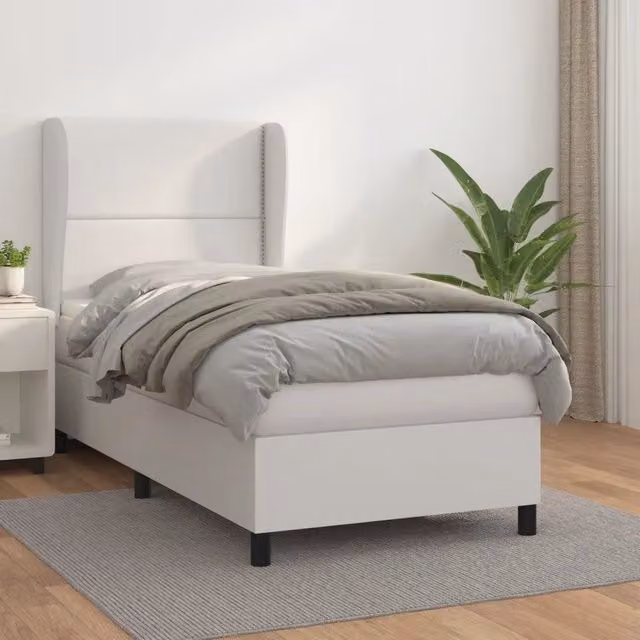 Letto con Giroletto a Molle e Materasso Bianco vidaXL in Similpelle L/P: 100 x 200 cm – 1